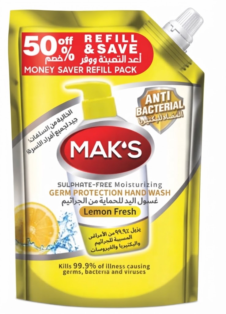 MAK'S Sulphate-Free Moisturizing Germ Protection Hand Wash Lemon Fresh Refill Pack