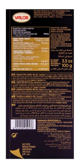Valor 70% Cacao Dark Chocolate with Caramel and Sea Salt 100g