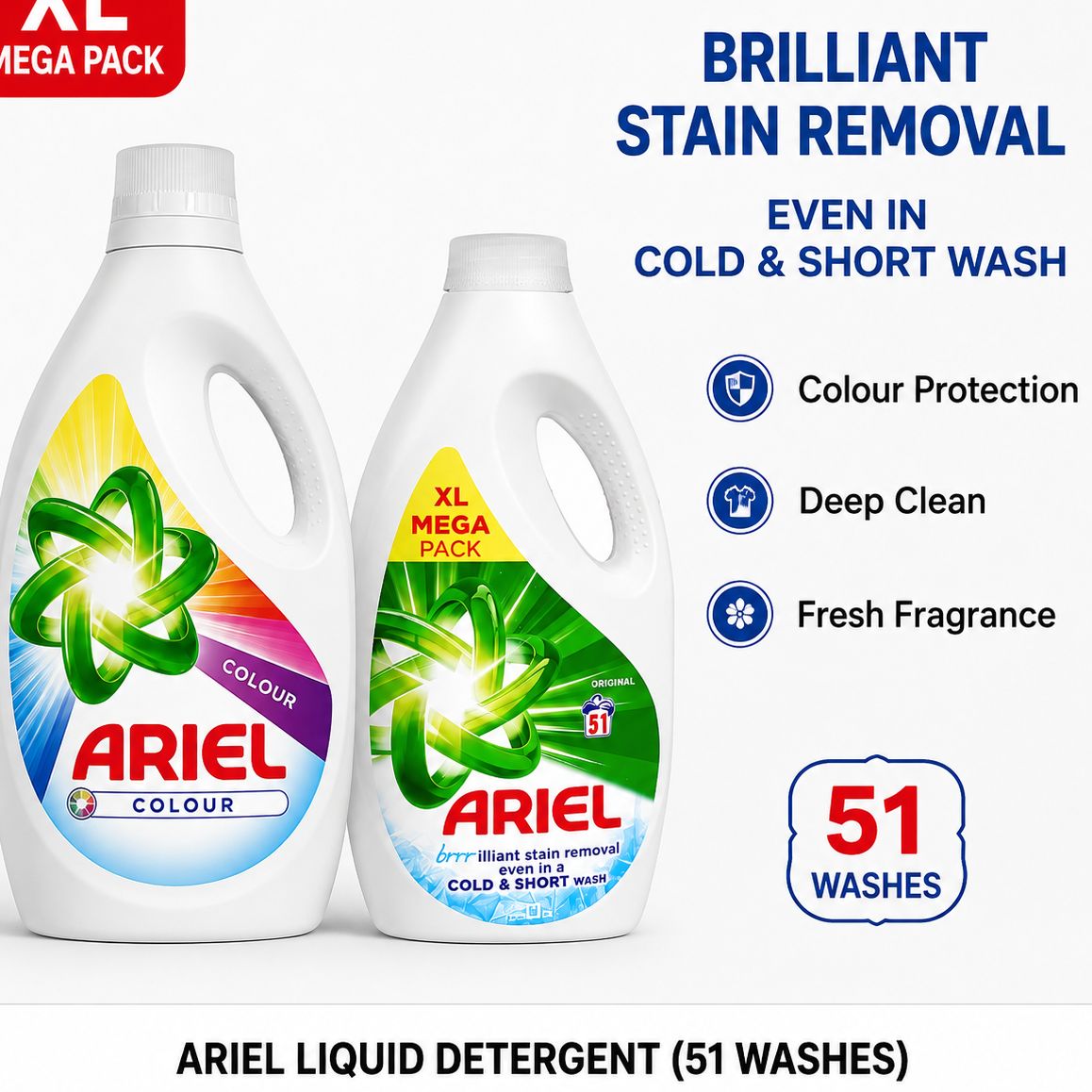 Ariel Liquid Detergent – XL Mega Pack, 51 Washes