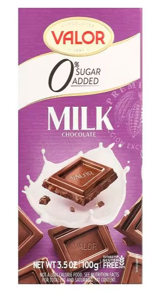 Valor 0% Added Sugars Milk Chocolate 100g