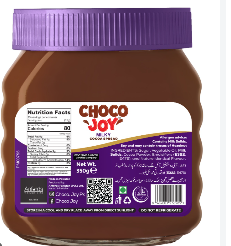 Choco Joy Milky Cocoa Spread Rich Belgian Chocolate 350g