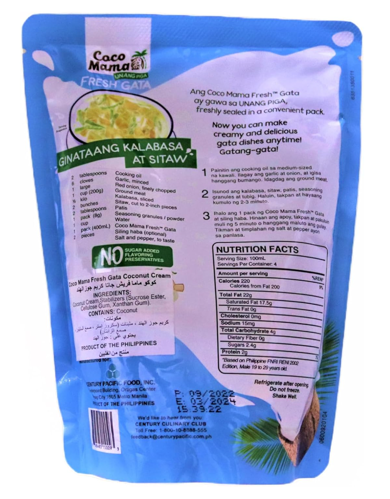Coco Mama Fresh Gata Coconut Cream 400ml