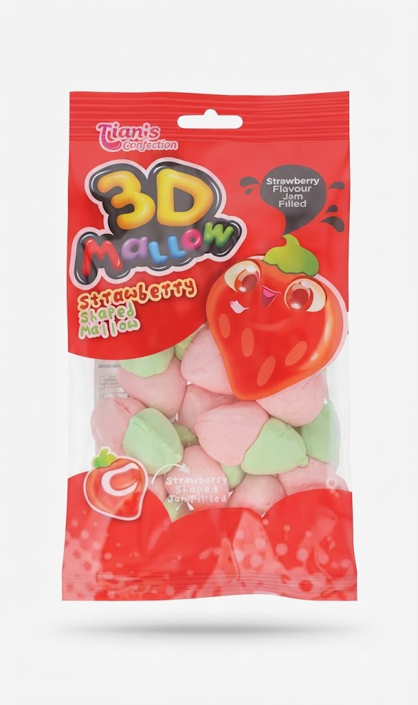 Tian's Confection 3D Mallow Strawberry Shaped - Mallows Strawberry Flavour Jam Filled