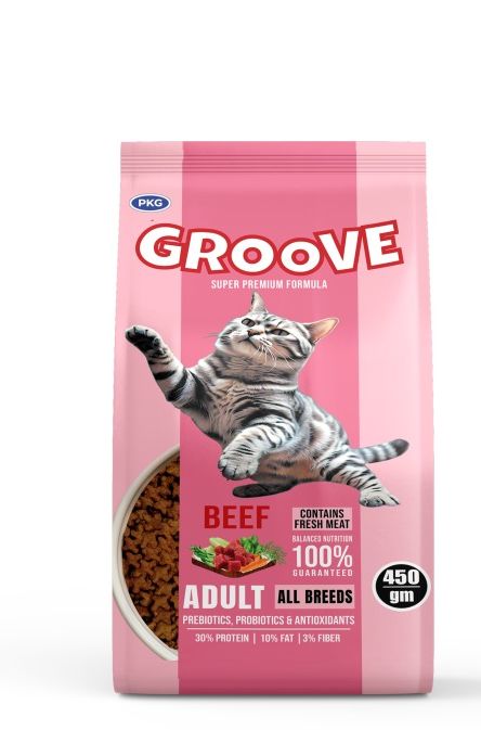 Groove Super Premium Formula -Beef- Adult Cat Food 450gm
